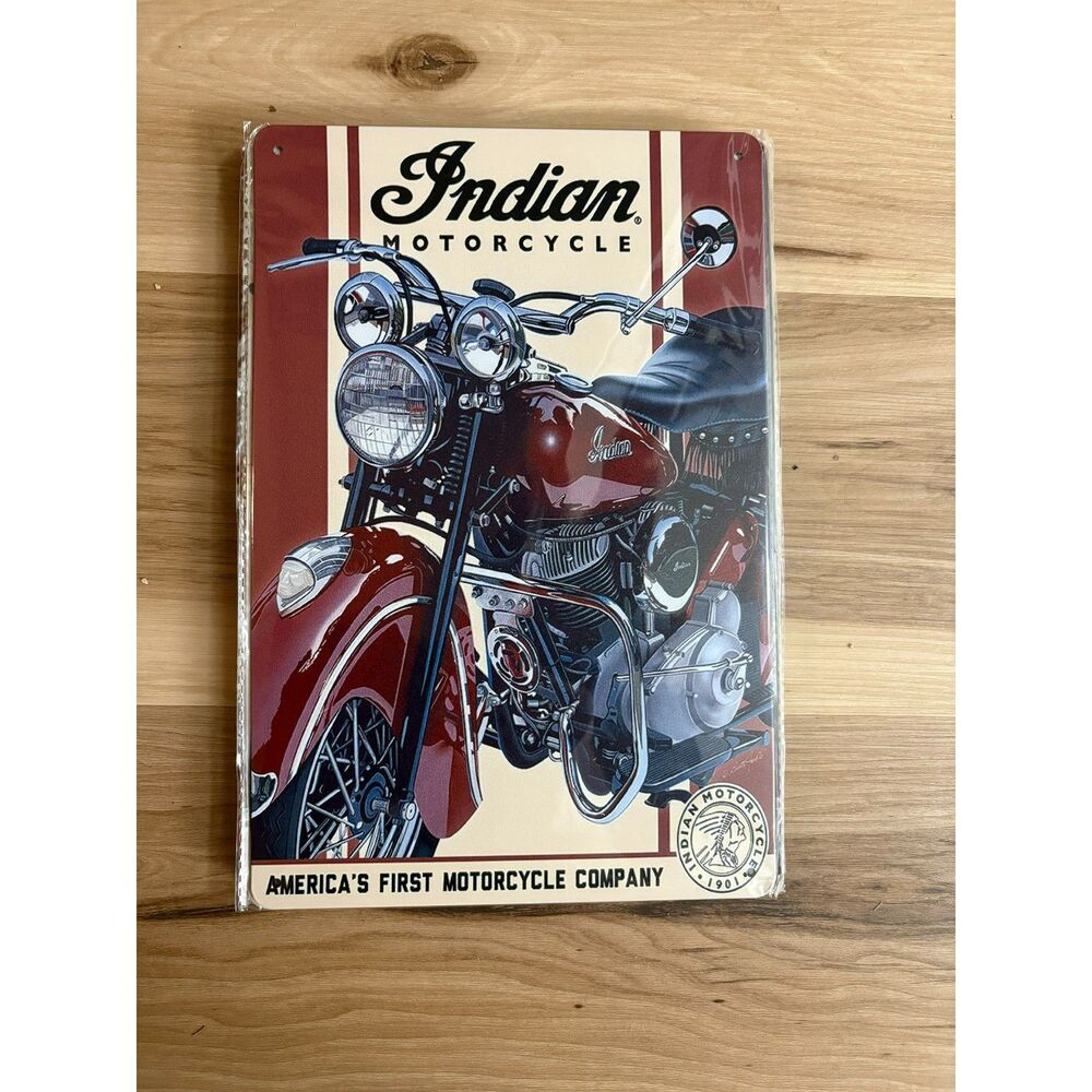 Vintage Style Indian Motorcycle Red Chief Metal Sign – Great Biker Decor!